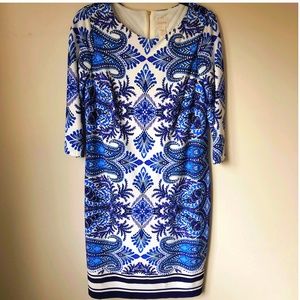 Chico’s Petite Blue & White Dress Fully Lined Size 0P (4-6P)
